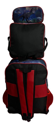 Kit Mochila Primaria Jumbo+lonchera+lapicera 3d Envío 3pzas Jurassic World 1 3d Con Luz Lisa