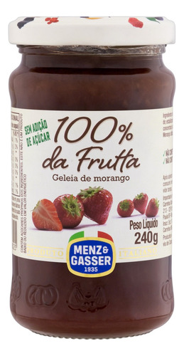 Geleia 100% Fruta Morango Menz & Gasser Vidro 240g