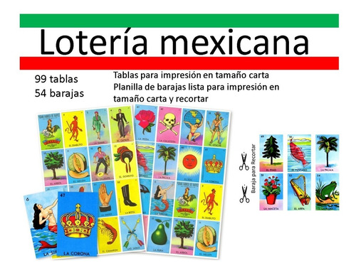 Lotería Mexicana Imprimible Con 99 Cartas Y Su Baraja