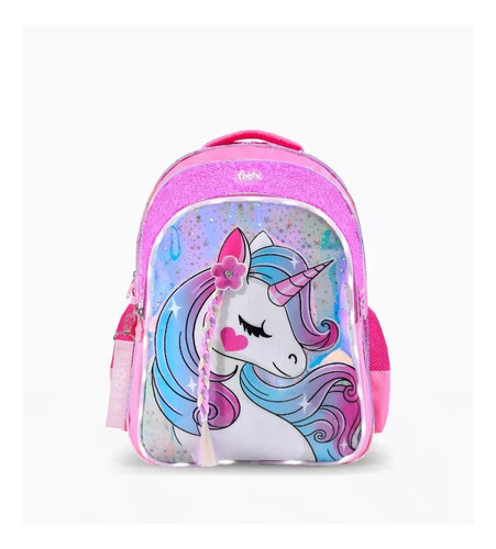 Mochila Espalda 18 PuLG Footy Unicornio Trenza Con Luz Led