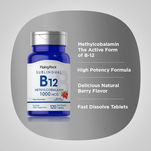 Vitamina B12 1000 Mcg Sublingual X 120 Tablet - Piping Rock Frutilla