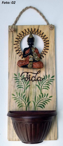 Vaso De Parede Buda Resina Brinde Muda Planta E Substrato