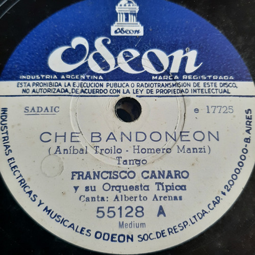 Pasta Francisco Canaro Orq Tip Arenas Alonso Odeon C366