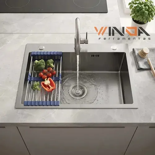 Winda Cuba Gourmet Cozinha Inox 60x45x21cm com Escorredor Ajustável