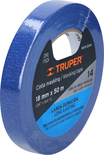 Cinta Enmascarar Azul Pintor 14 Días 3/4'' 18mm 50mt Truper