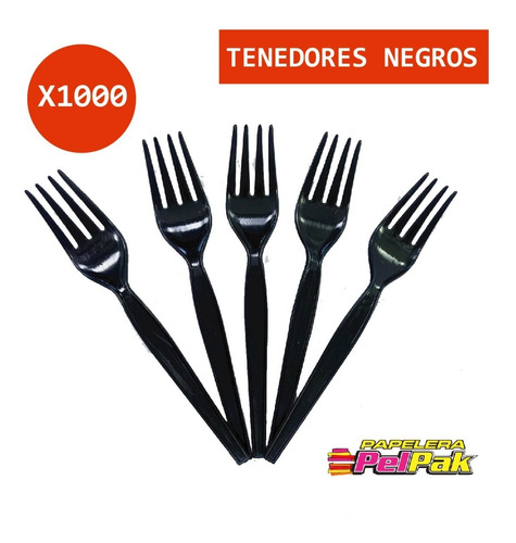 Tenedor Plástico Negro Descartable X 1000u