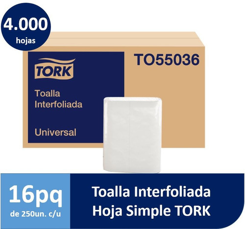 Imagen 2 de 8 de Toalla Interfoliada Tork Xpress® Universal 16 X 250 Hojas