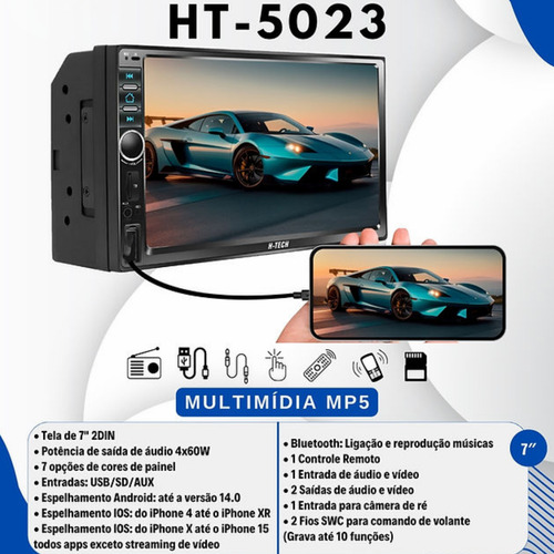 Multimidia Mp5 Tela 7 Capacitiva C/ Espelhamento Ht-5023