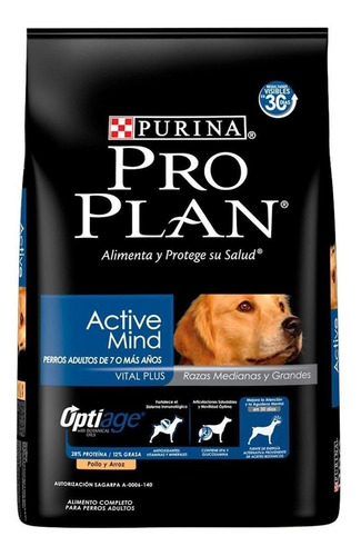 Imagen 1 de 1 de Alimento Pro Plan OptiAge Active Mind 7+ para perro senior de raza mediana y grande sabor pollo y arroz en bolsa de 15kg