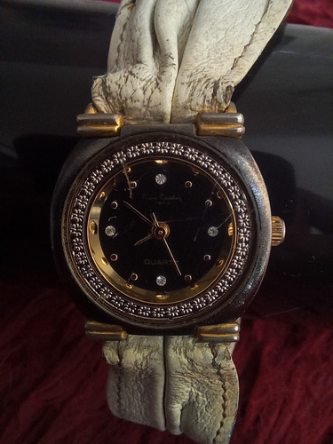 Relógio Antigo Feminino Pierre Cardin Branca Dourado Preto (Usado)