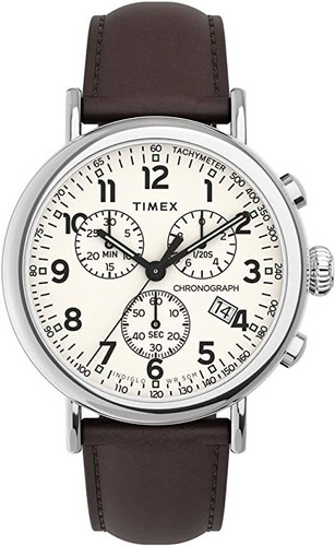 Timex Hombres | Crono Estándar | Esfera Beige | Cuero