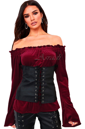 Blusa De Terciopelo Cinturilla Tipo Corset Medieval Gotica