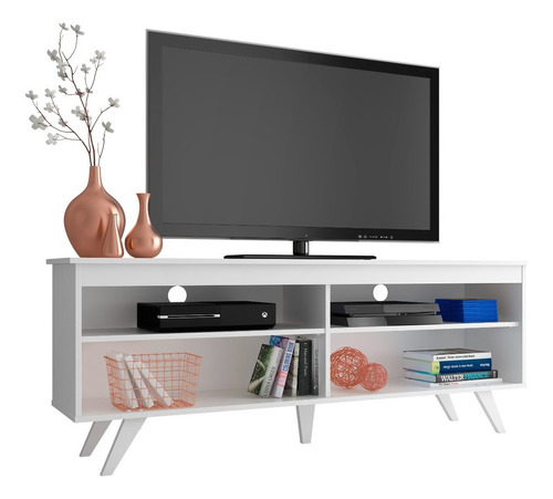 Rack Para Tv Con Estantes Modular Led Lcd Mesa Living Udine Color Blanco