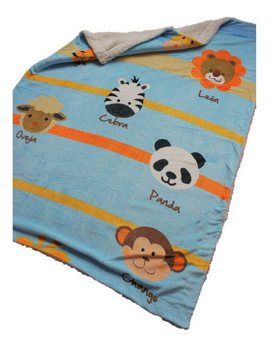 Imagen 1 de 4 de Cobertor Con Borrega Infantil 1.00x1.30 Modelo Zoo Azul
