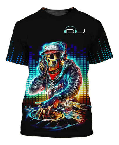 Camiseta Con Estampado De Calavera En 3d De Dj Rock Music