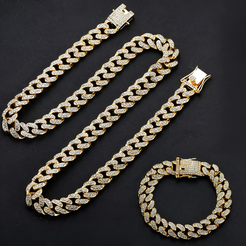 Collar + Pulsera Cadena Cubano Full Ice Diamond Mujer Hombre