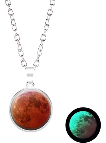 Collar Luna Eclipse Dije Plano 18 Mm Fluorescente Astronomía