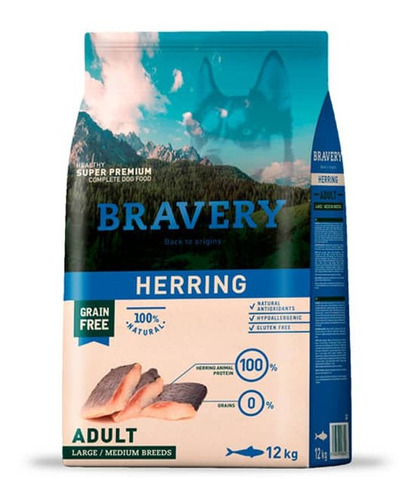 Alimento Perro Adulto Bravery Herring Mediano/grande 12 Kg