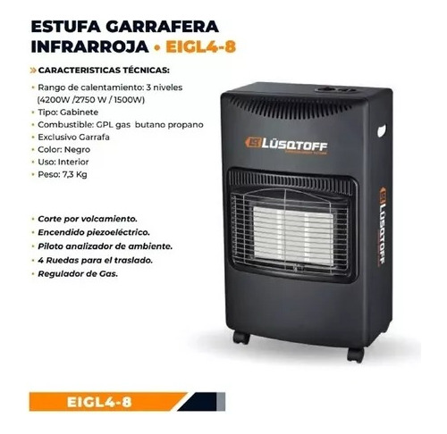 Imagen 4 de 4 de Estufa Garrafera Glp Infrarroja Eigl4-8 Lusqtoff 4200w
