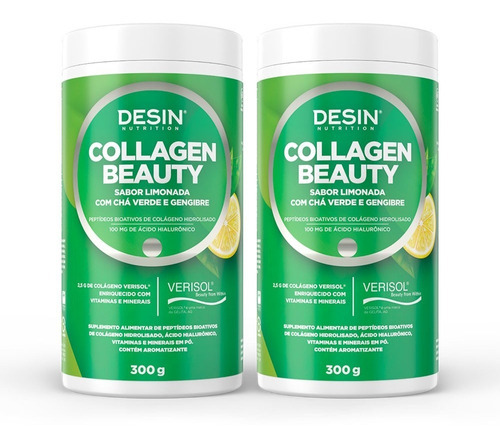 Kit 02 Collagen Beauty - Verisol + Ac. Hialurônico Sabor Limonada Com Chu00e1 Verde