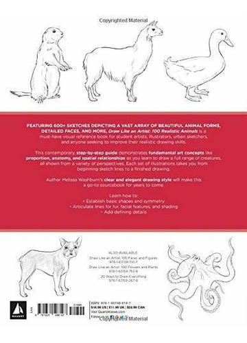 Draw Like An Artist 100 Realistic Animals Step-by-step Real: Step-by-step Realistic Line Drawing, De Melissa Washburn., Vol. 1. Editorial Quarry Books, Tapa Blanda En Inglés, 2019