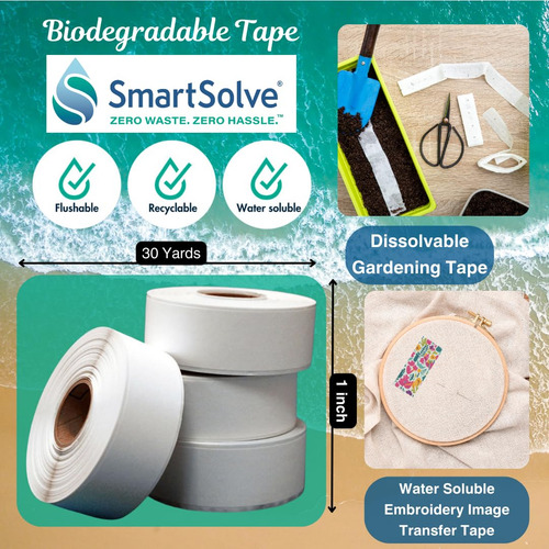 Cinta Soluble En Agua 1 X 30 Yardas Autoadhesiva Biodegradab