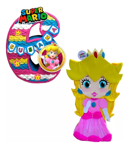 Dúo Piñatas Princesa Peach + Número A Elegir 1 Metro Fiesta 