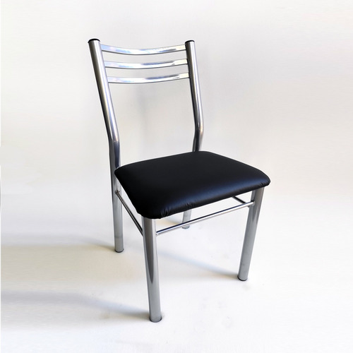 Silla De Comedor, Caño, Reforzada, Asiento Tapizado X 3 Unid Liso Gris Negro
