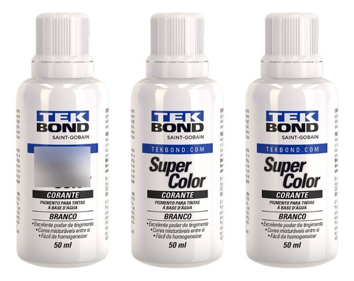 Kit C/3 Corante Bisnaga Branca Para Tinta 50ml Tekbond