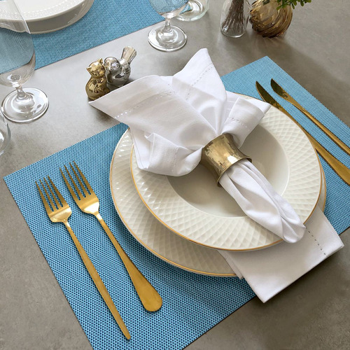 6 Jogo Americano Mesa Posta Luxo Impermeável Pvc Mz Liso Cor M6 AZUL escuro turquesa celeste bebe