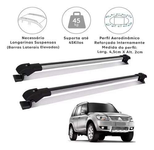 Rack Teto Travessa Alumínio Reforçado Pajero Tr4 2015 Slim