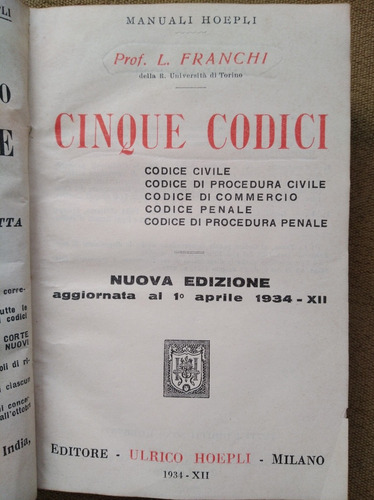 L. Franchi - Cinque Codici Nuova Edizione/  13a Ed. 1934