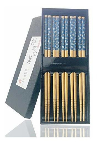 Palillos Jashii De Bambu Natural En Color Azul 5 Pares