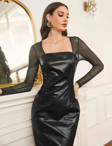 Vestido De Vinipiel Elegante Color Negro | Meses sin intereses