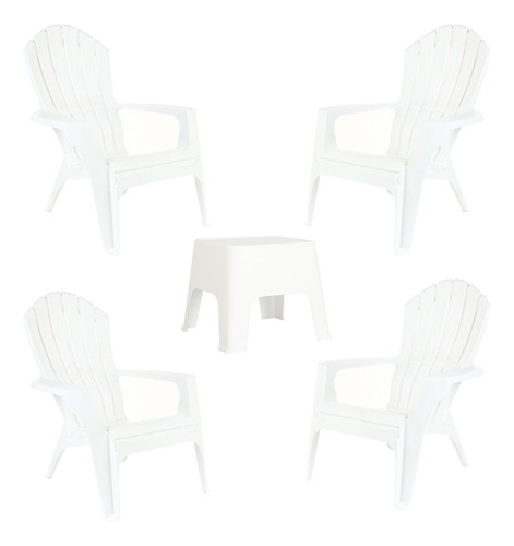 Juego De Jardin Sillon Miami X4 + Mesa Sunset Resistente Pvc Estructura Blanco