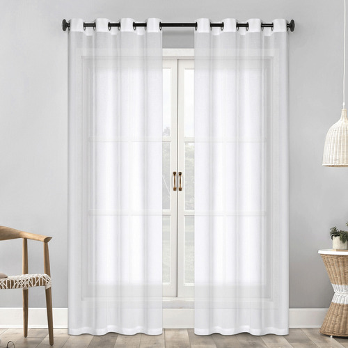 Cortina Decorativa 2 Piezas Traslucida 132 X 213 Cm Ventana Color Blanco