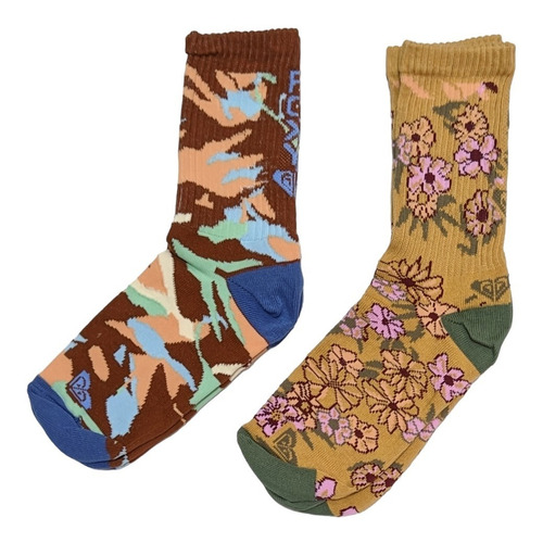 Medias Roxy Floral A Crew Sock Pack X 2 Unidades