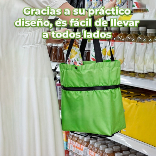 Carrito De Compras Plegable 2 En 1 Con Ruedas Verde