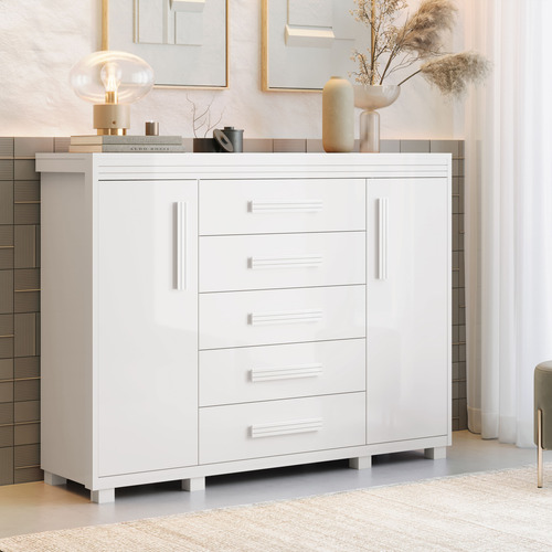 Cômoda Grande Para Quarto De Casal Reforçada Mdf Pé Madeira