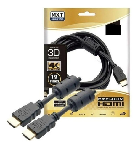 Cabo Hdmi 19 Pinos Gold Filtro 2.0 4k Hd Premium 3metros 379