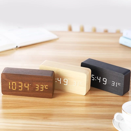Reloj Despertador Digital De Madera, Reloj Despertador Led