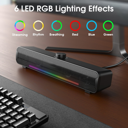 Altavoz Inalámbrico Bluetooth Usb Portátil Negro Con Luz Rgb