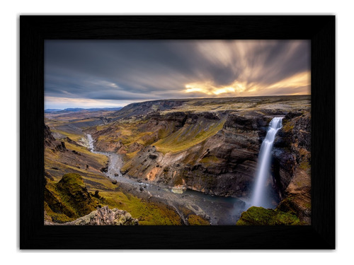 Quadro Decorativo Grande Sala Cachoeira Montanha Céu Rio 