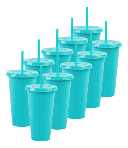 15 Vasos Uupz Sun 709 Ml Con Tapa, Plástico Rigido Azul Turquesa
