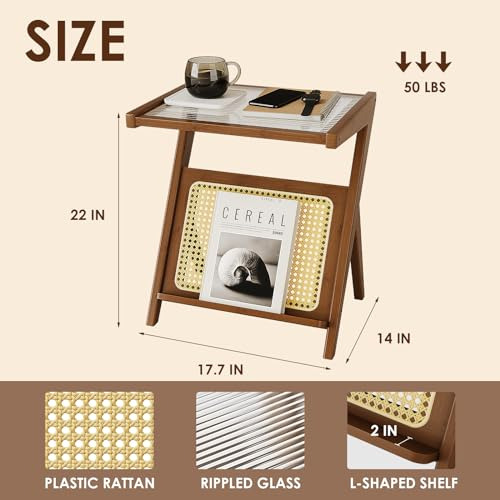 Bamworld Rattan Mesa Auxiliar Boho Noche Mesa De Noche De Cr
