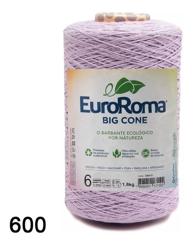 Barbante Euroroma Colorido 0600- Lilás Claro N.6 1,8 Kg