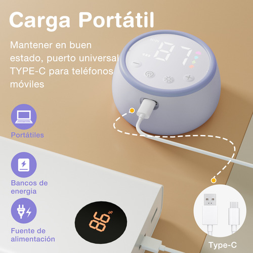 Extractor de Leche Eléctrico Portátil Dr.Isla Manos Libres 4 Modos 12 Niveles Luz Nocturna Silicona Alimentaria Color Purpura