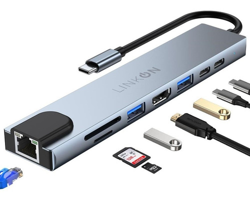 Hub Adaptador Usb Tipo C Ethernet 8 En 1 Linkon Para Mac Pc