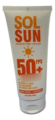 Solsun, Protector Solas 50 Fps+, Resistente Al Agua, 100 Gr