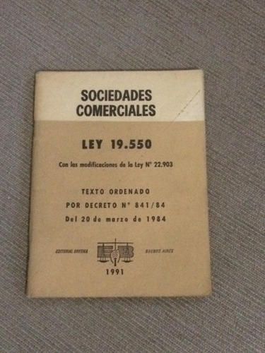 Sociedades Comerciales Ley 19.550 Texto Ordenado Ed Bregna